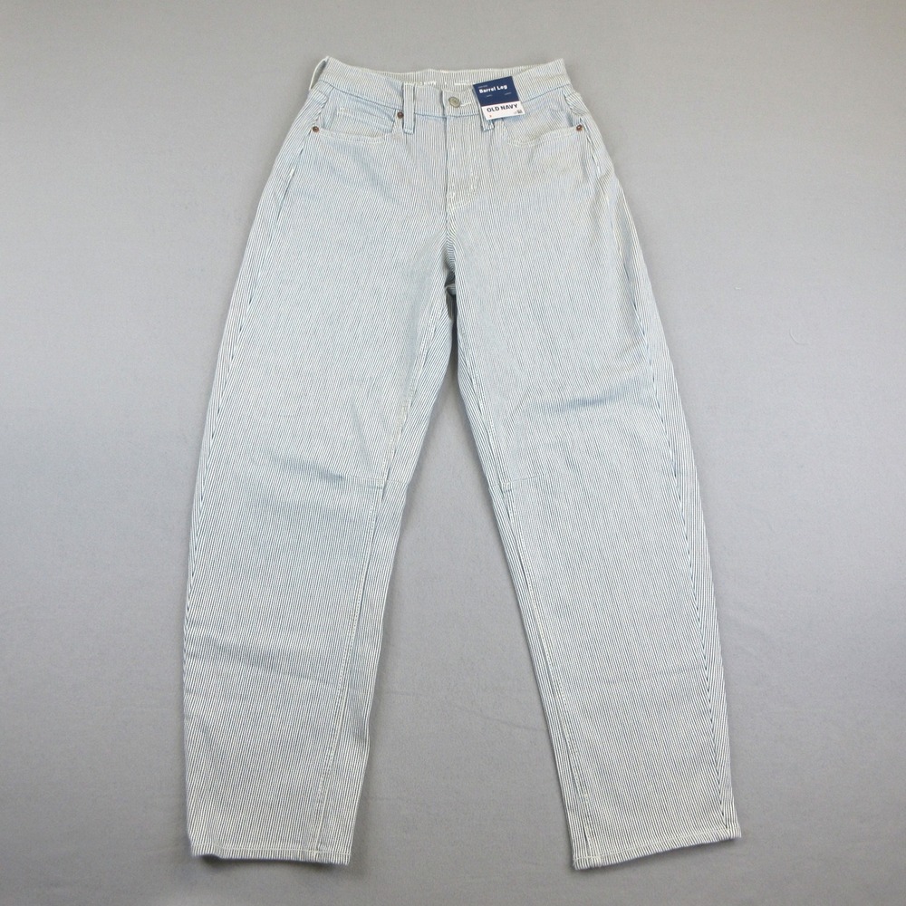 Old Navy Barrel Leg Jeans Womens 2 Blue White Hickory Stripe High Rise NWT 1354